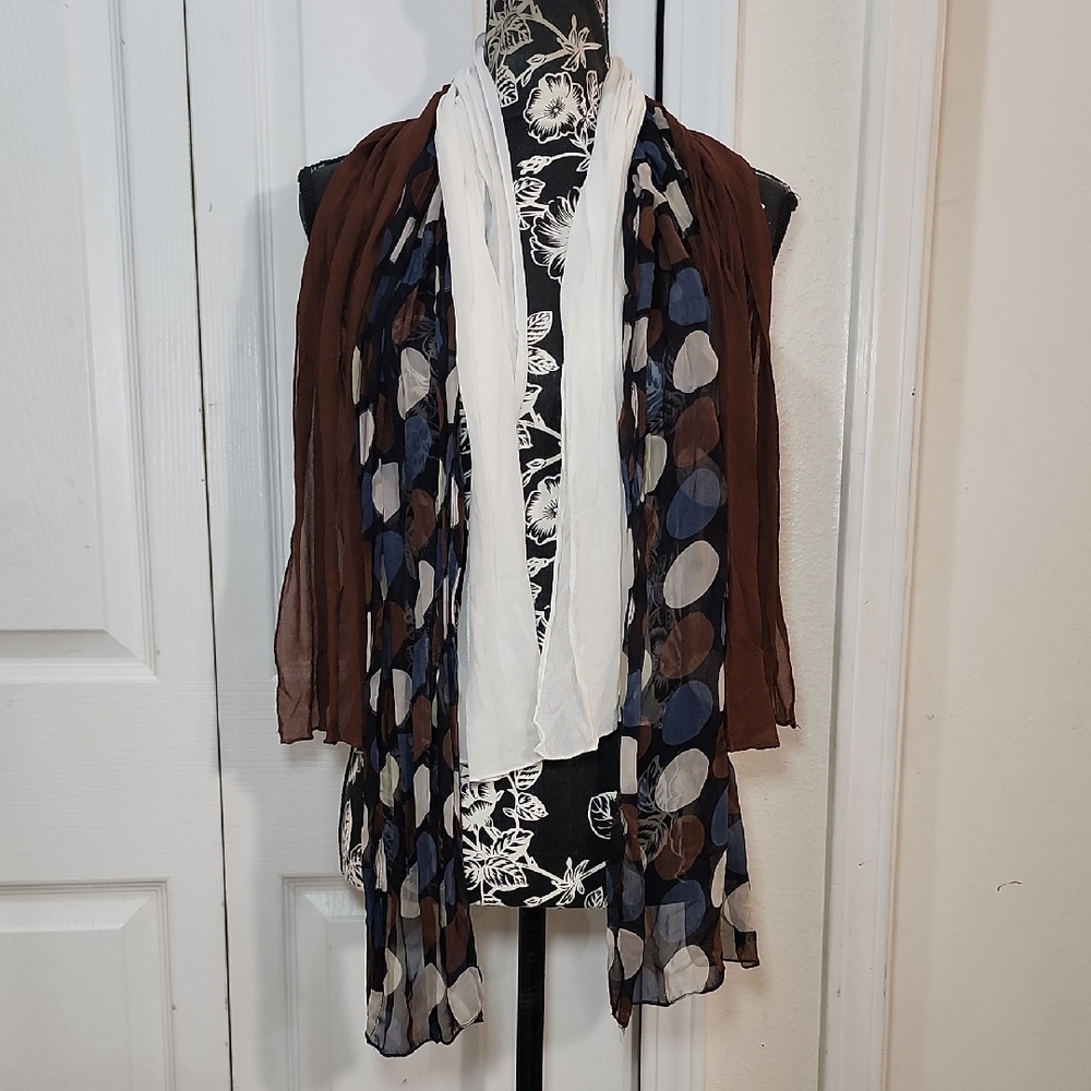 Navy, Brown, and White Sheer Scarf Bundle